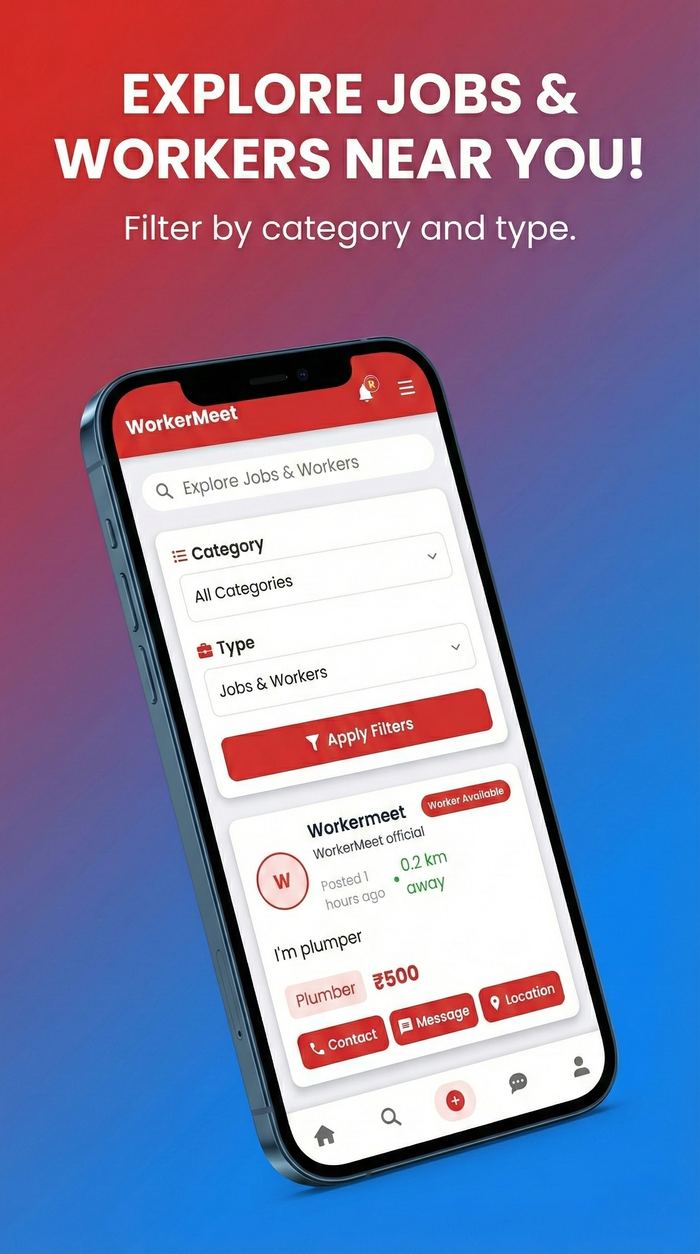WorkerMeet explore jobs and workers screen