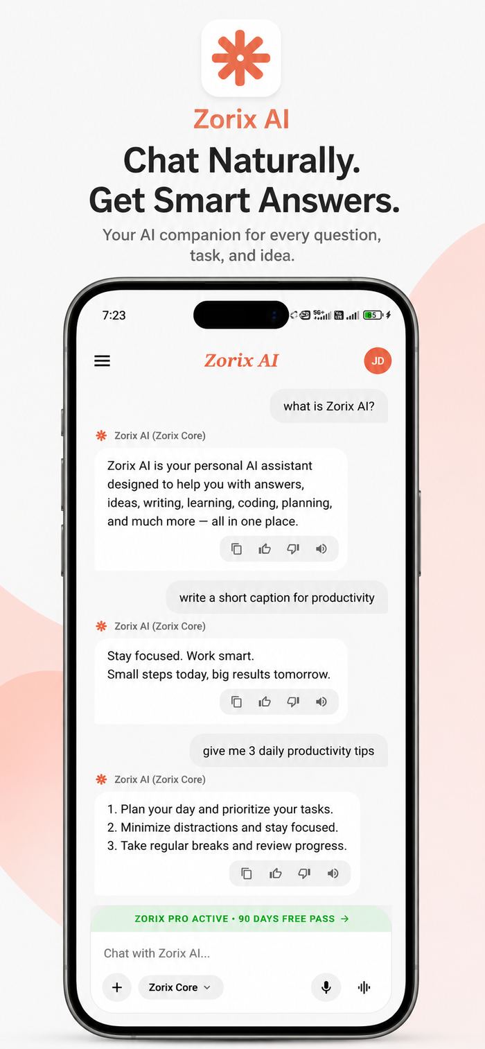 Zorix AI chat conversation screen