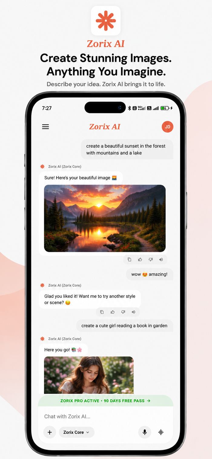 Zorix AI image generation screen